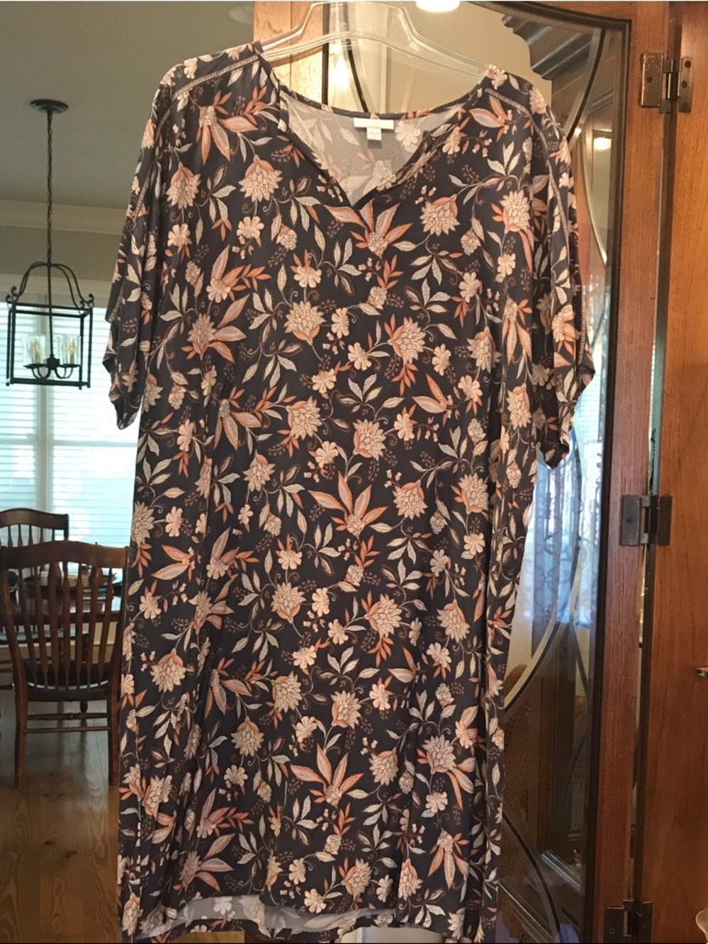 Floral V-Neck Women's Dress in Navy and Peach
